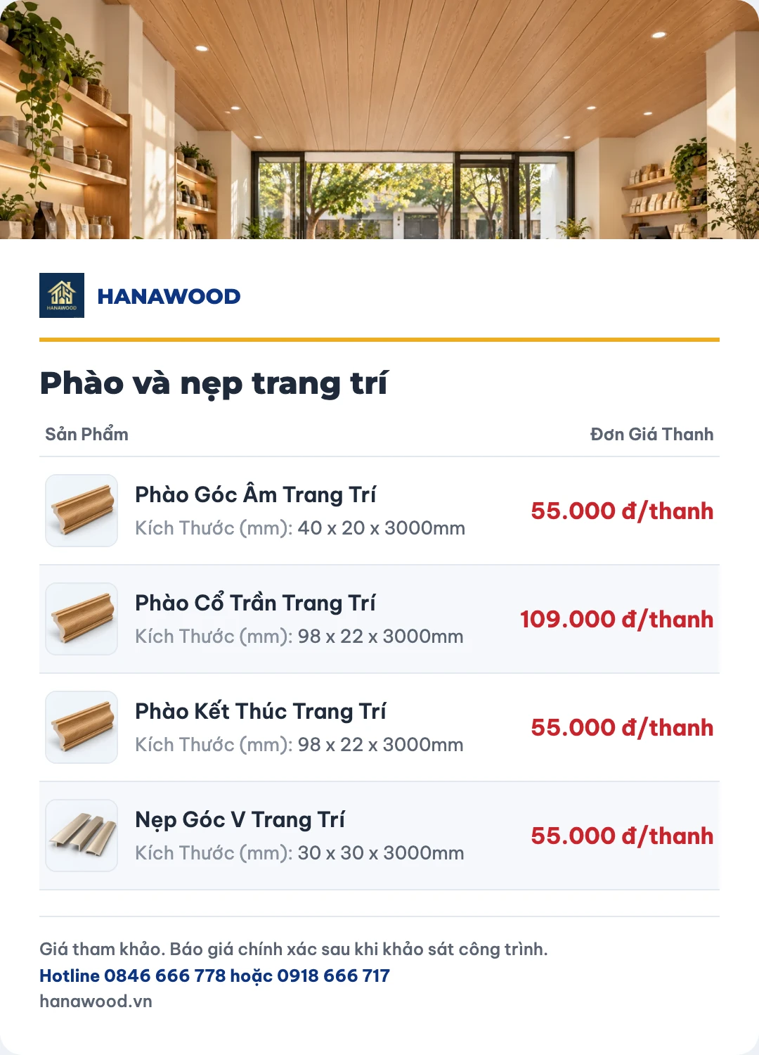 Bảng giá phào và nẹp trang trí