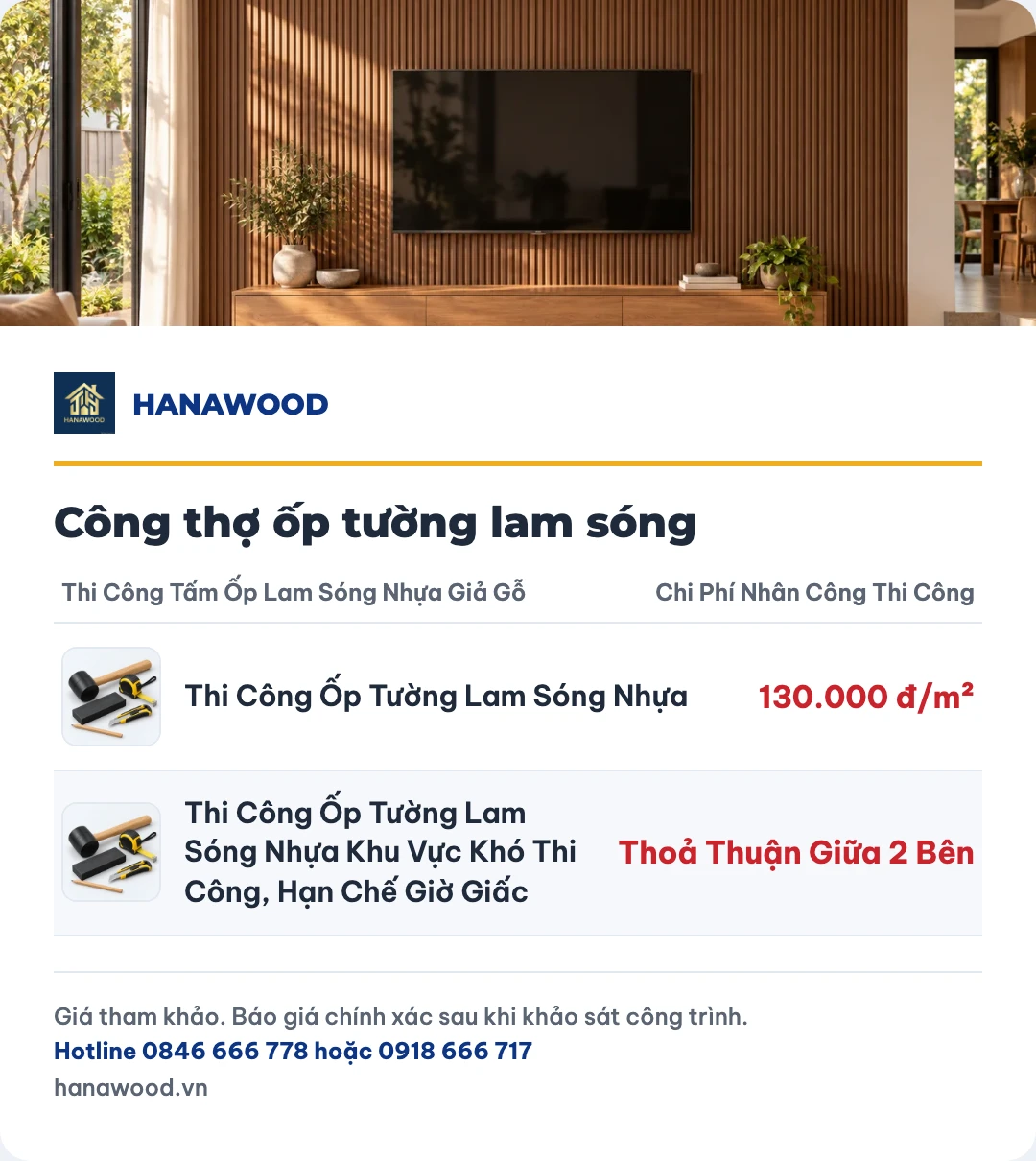 Bảng giá công thợ ốp tường lam sóng