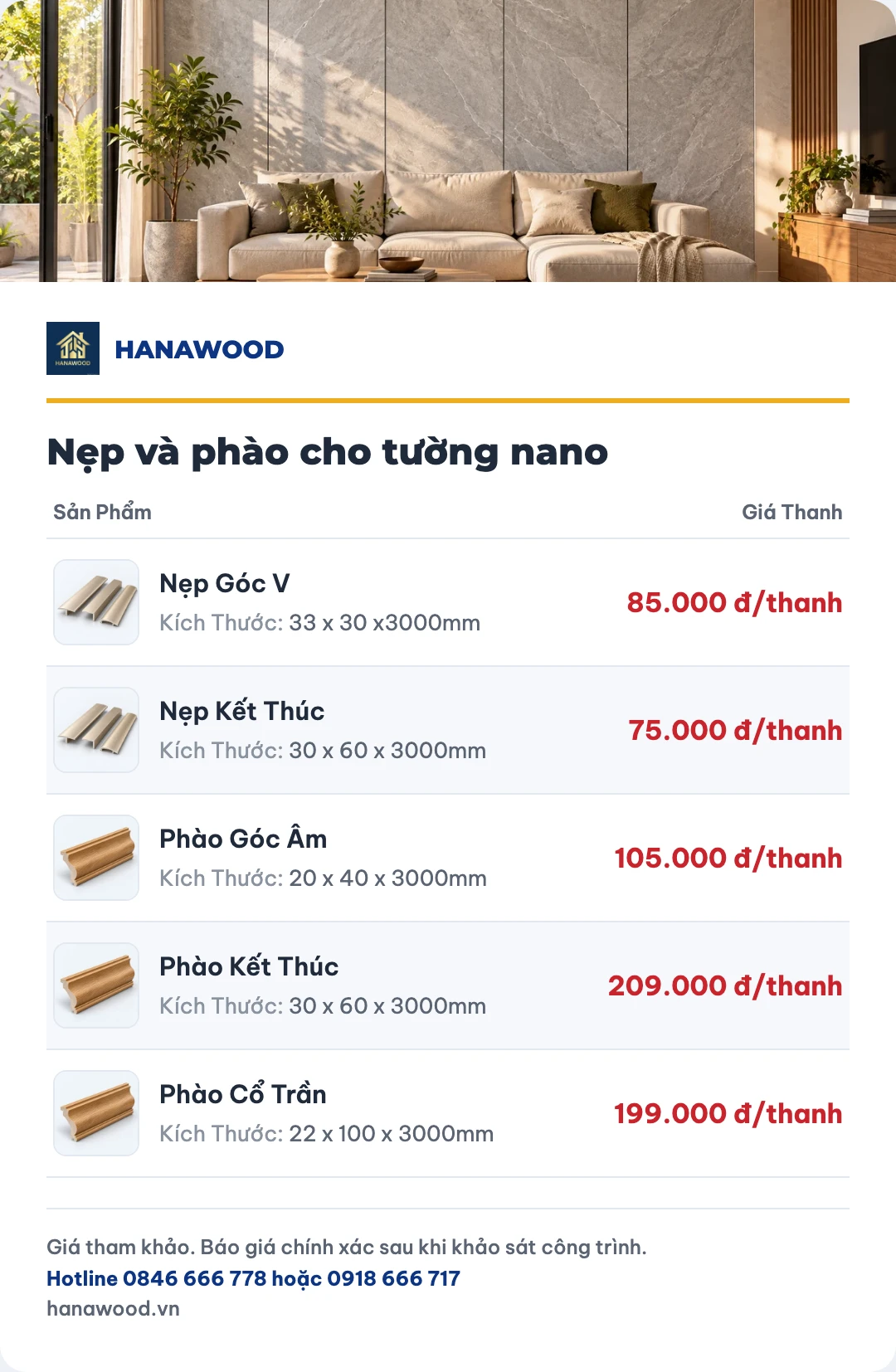 Bảng giá nẹp và phào cho tường nano