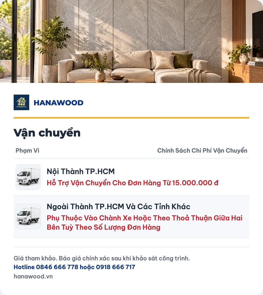 Bảng giá vận chuyển