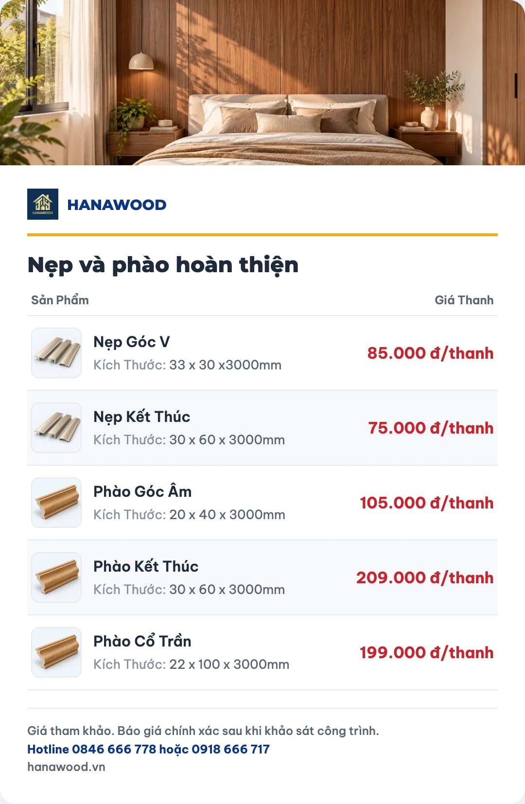 Bảng giá nẹp và phào hoàn thiện