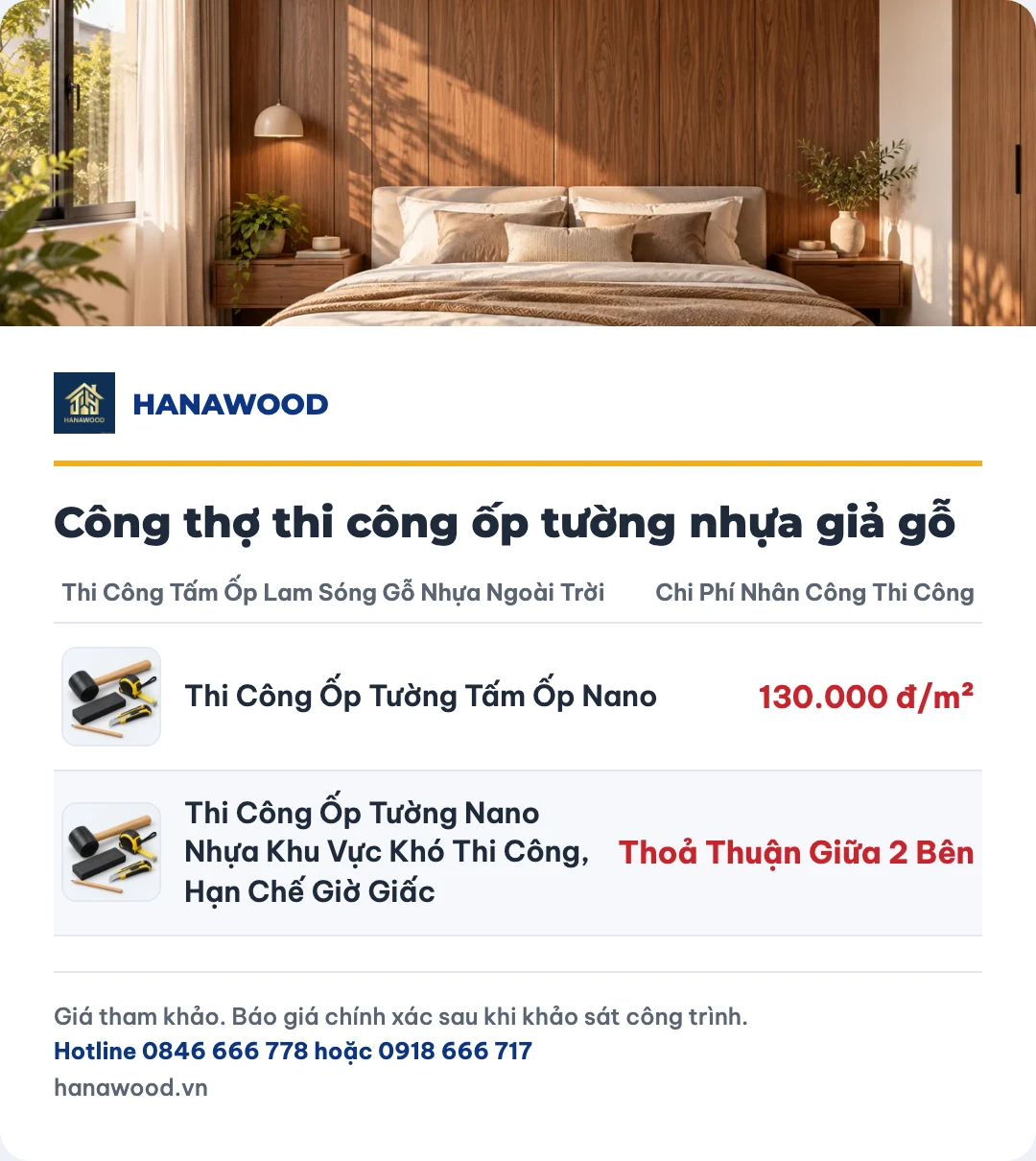 Bảng giá công thợ thi công ốp tường nhựa giả gỗ