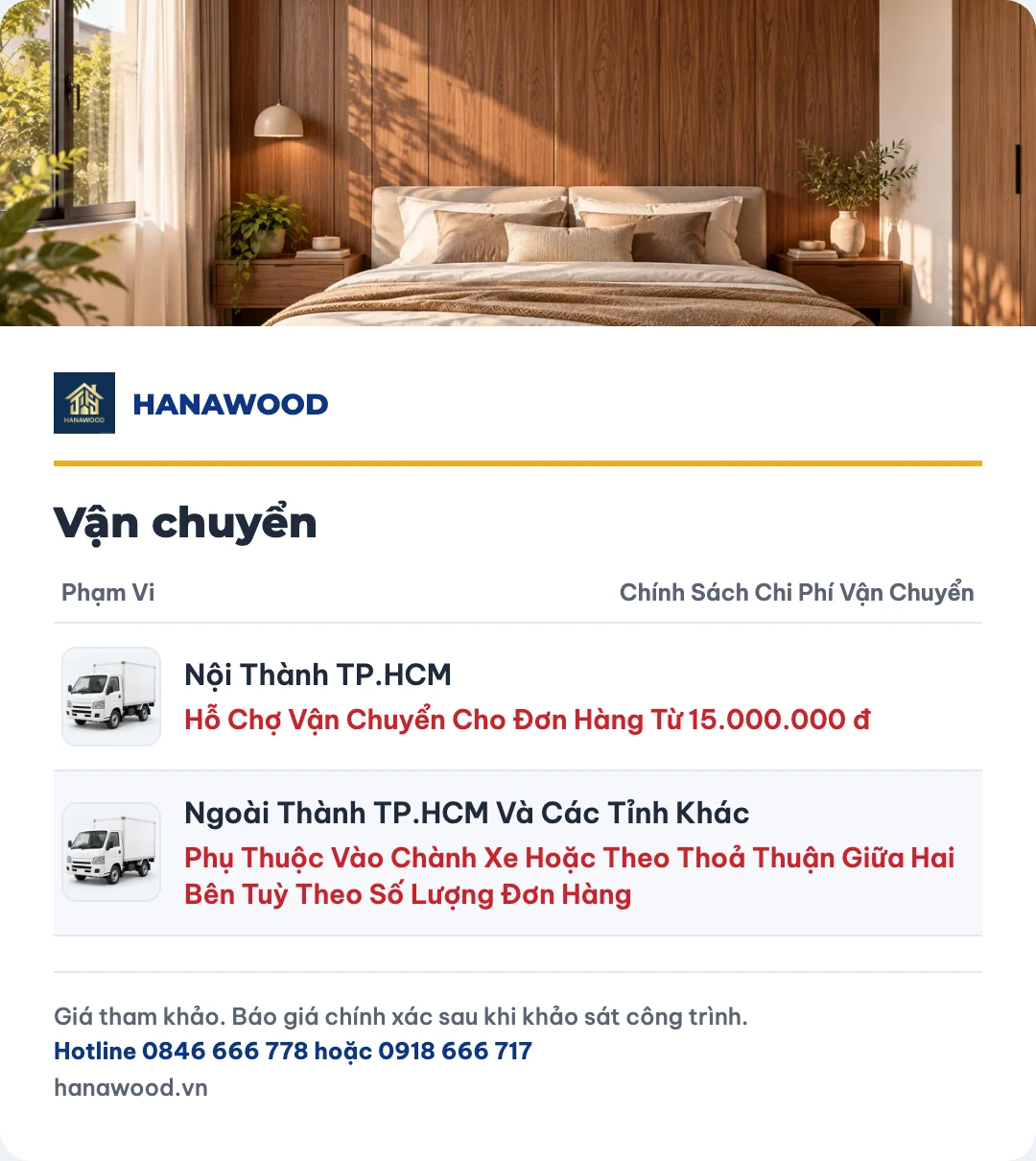 Bảng giá vận chuyển
