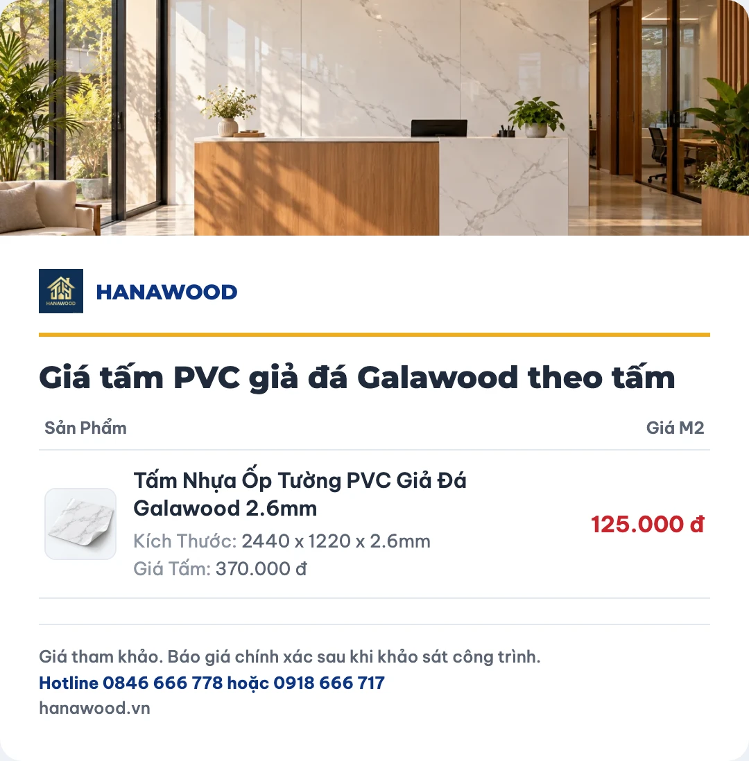 Giá tấm PVC giả đá Galawood theo tấm
