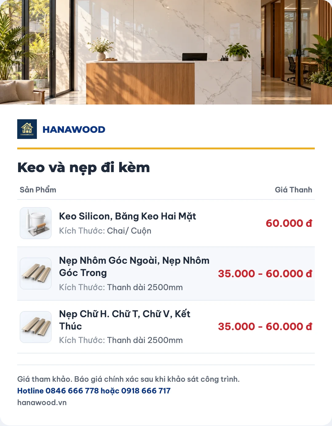 Bảng giá keo và nẹp đi kèm