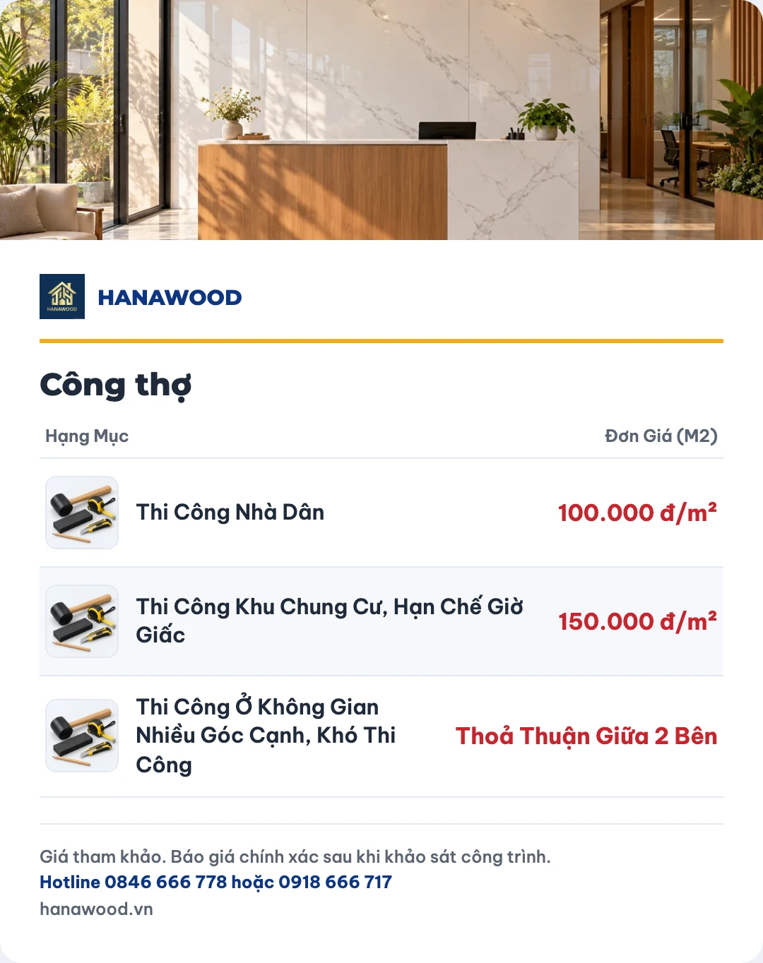 Bảng giá công thợ