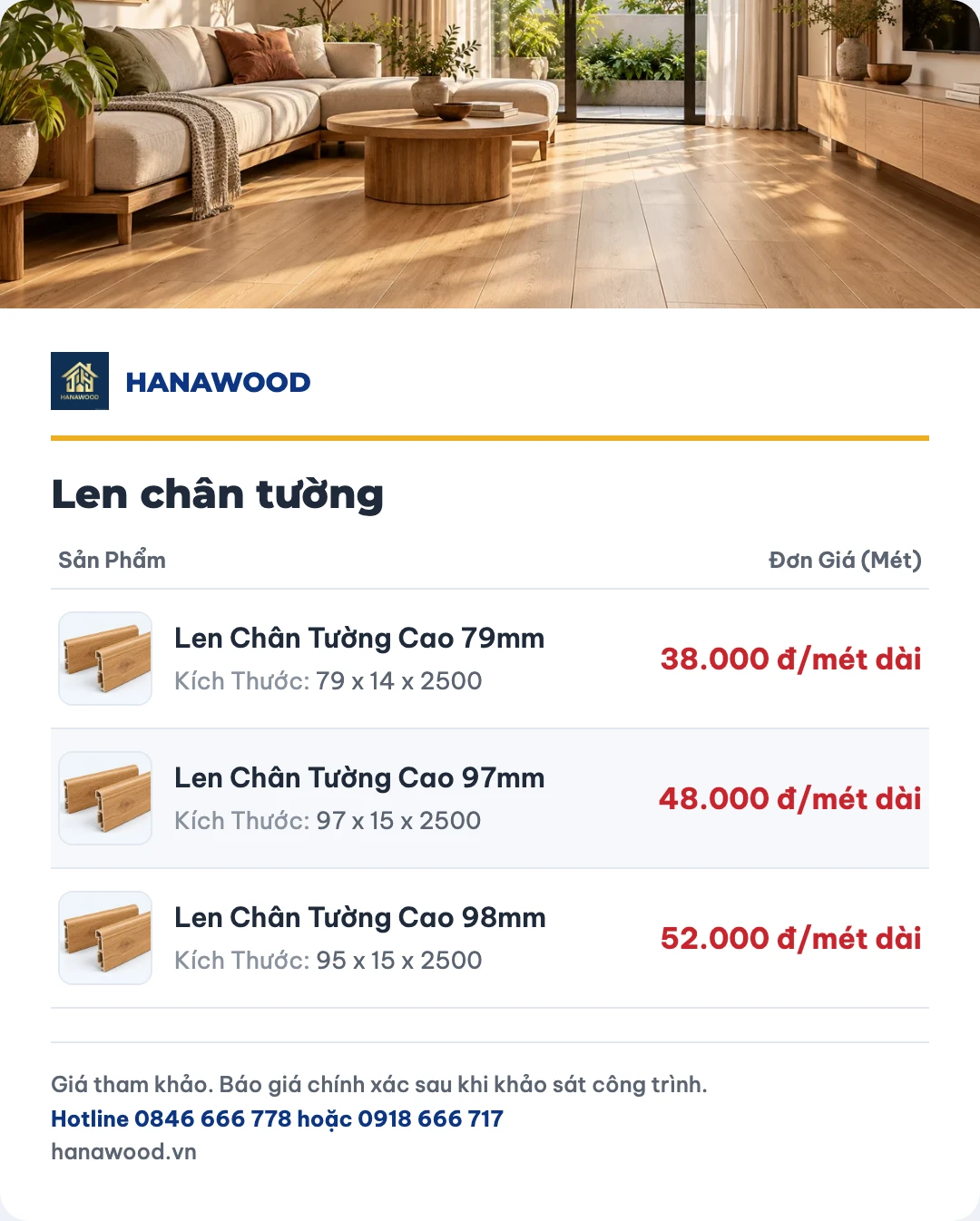 Bảng giá len chân tường