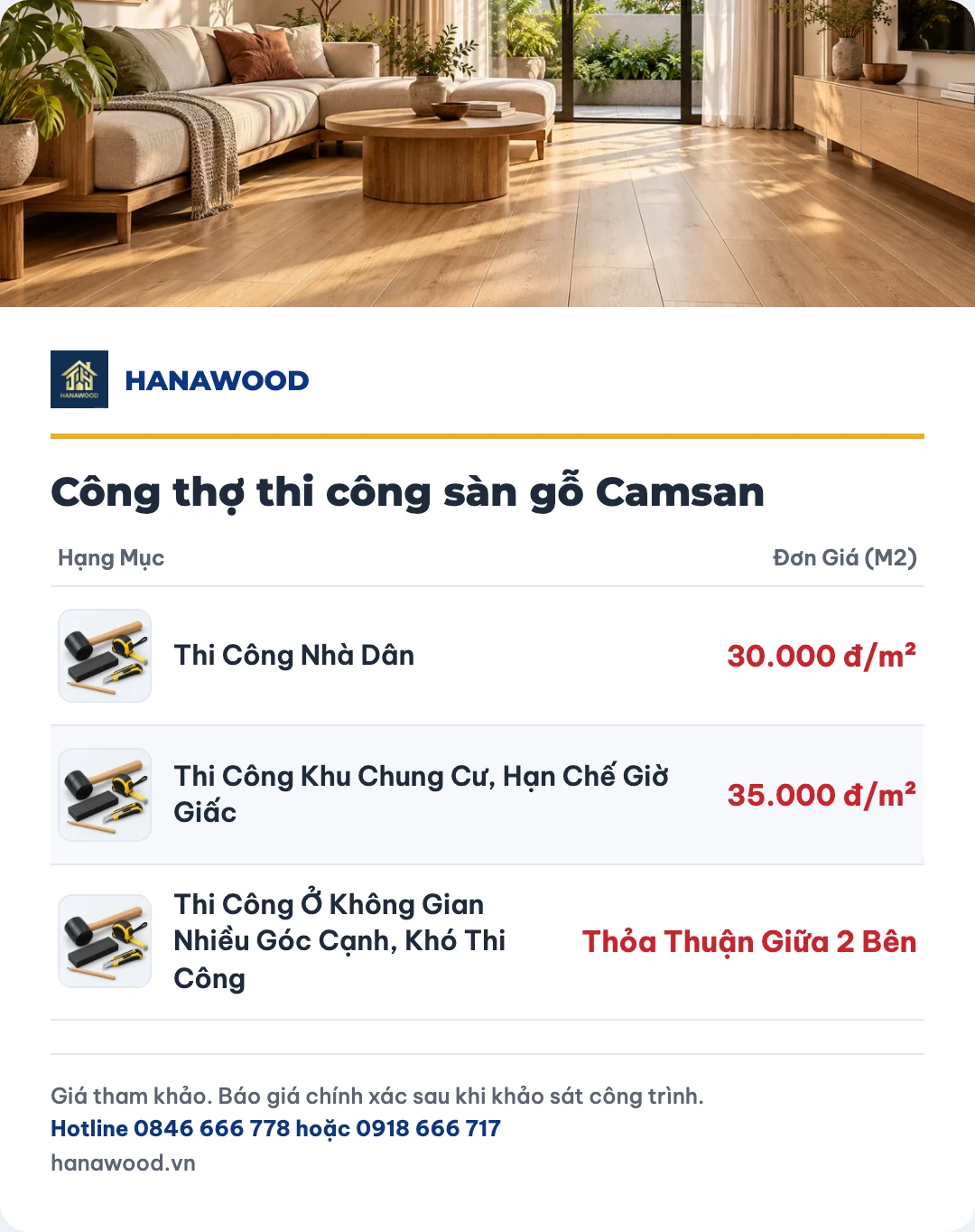 Bảng giá công thợ thi công sàn gỗ Camsan