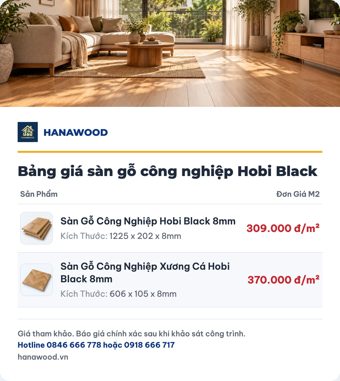 Bảng giá sàn gỗ công nghiệp Hobi Black