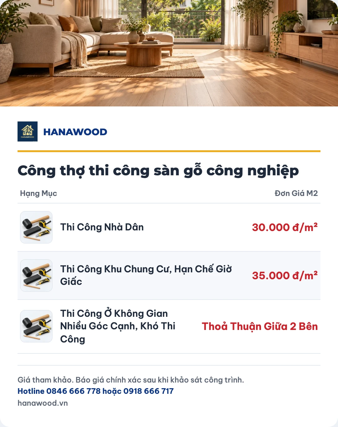 Bảng giá công thợ thi công sàn gỗ công nghiệp