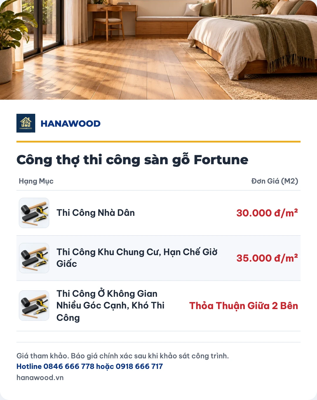 Bảng giá công thợ thi công sàn gỗ Fortune