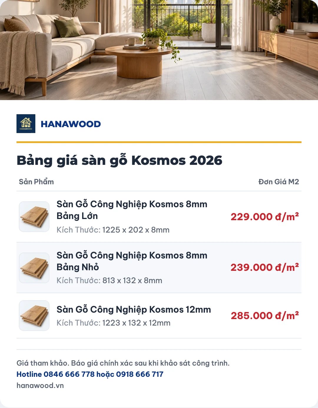 Bảng giá sàn gỗ Kosmos 2026