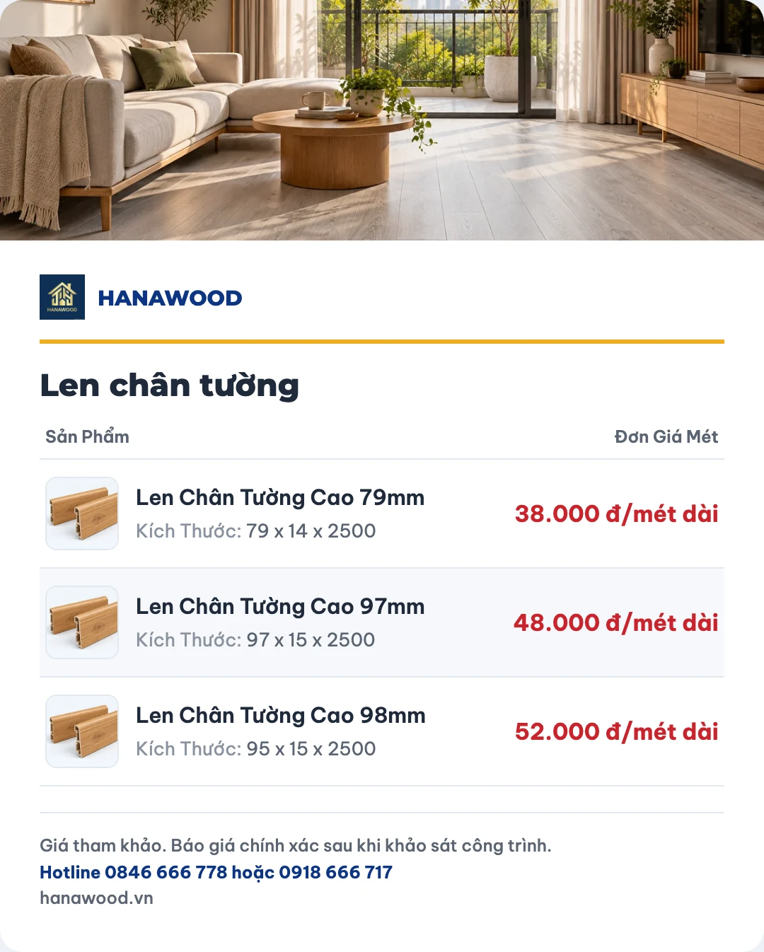 Bảng giá len chân tường