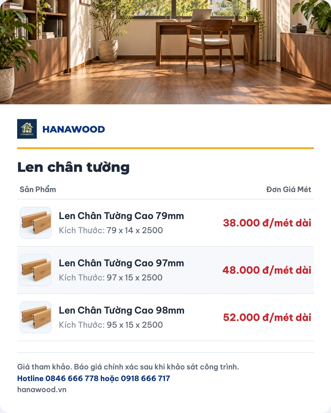 Bảng giá len chân tường