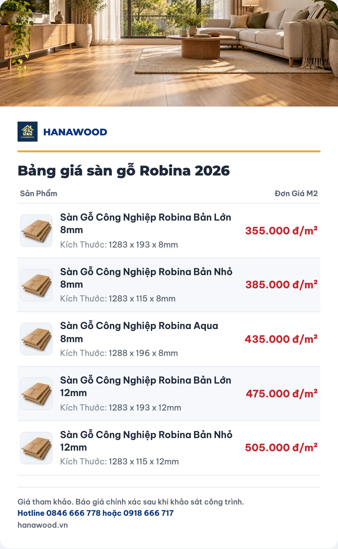 Bảng giá sàn gỗ Robina 2026