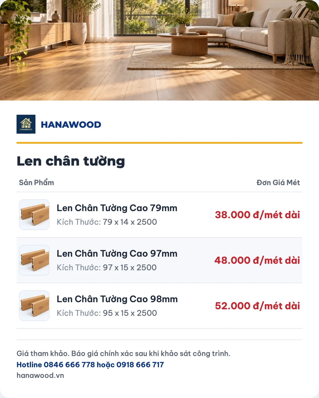 Bảng giá len chân tường