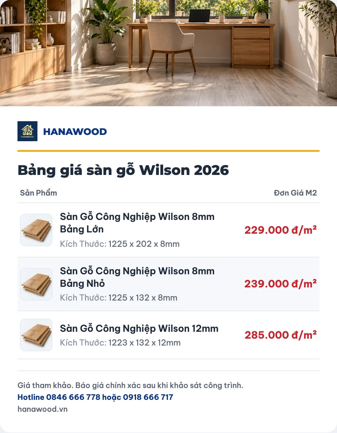 Bảng giá sàn gỗ Wilson 2026