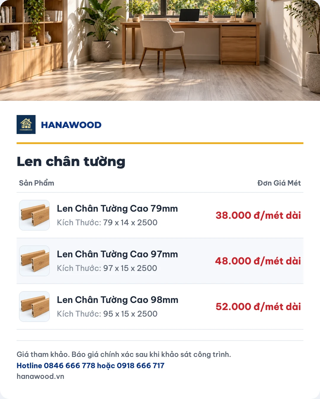 Bảng giá len chân tường