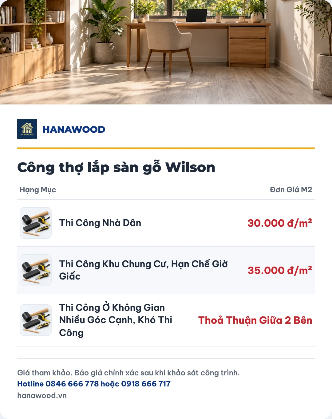 Bảng giá công thợ lắp sàn gỗ Wilson