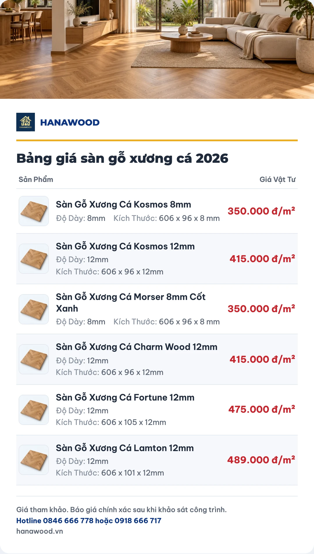 Bảng giá sàn gỗ xương cá 2026