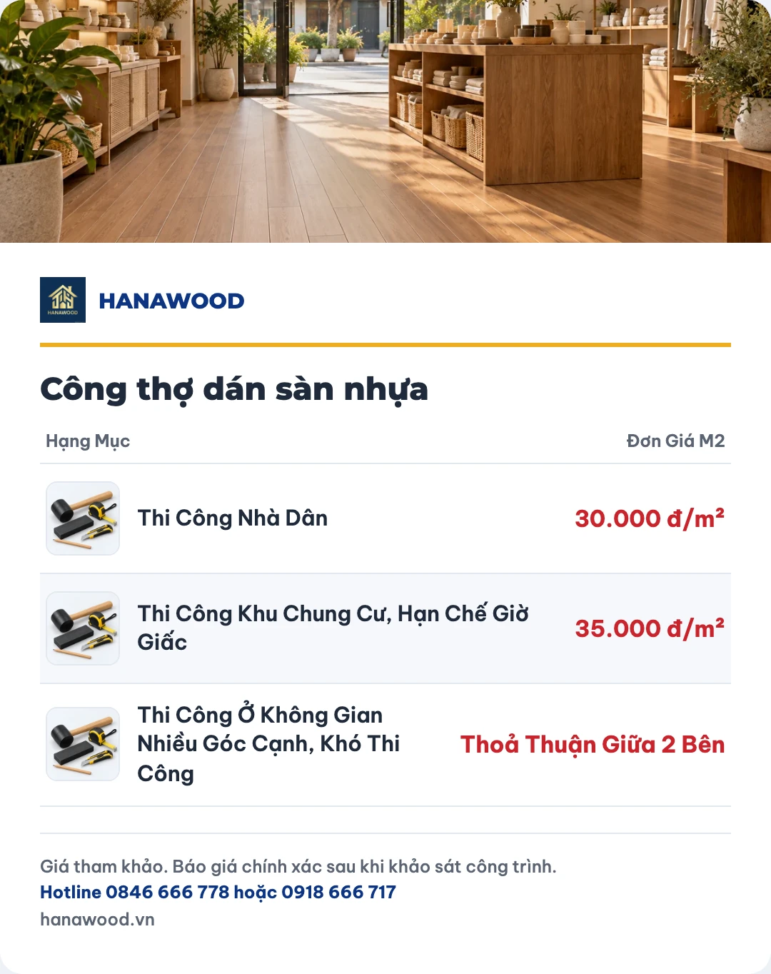 Bảng giá công thợ dán sàn nhựa