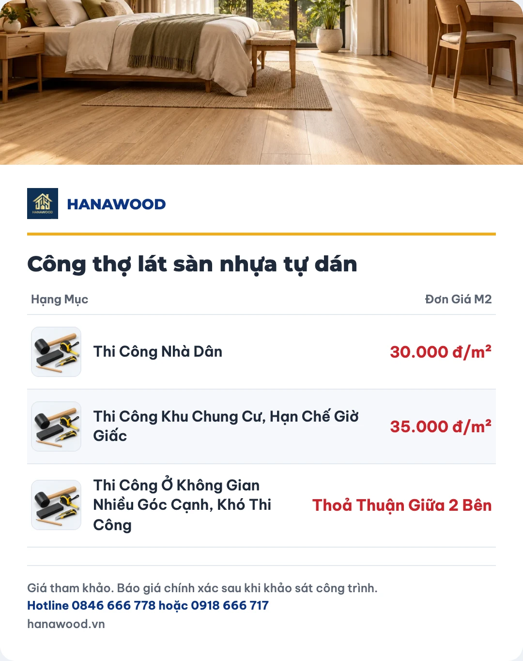 Bảng giá công thợ lát sàn nhựa tự dán