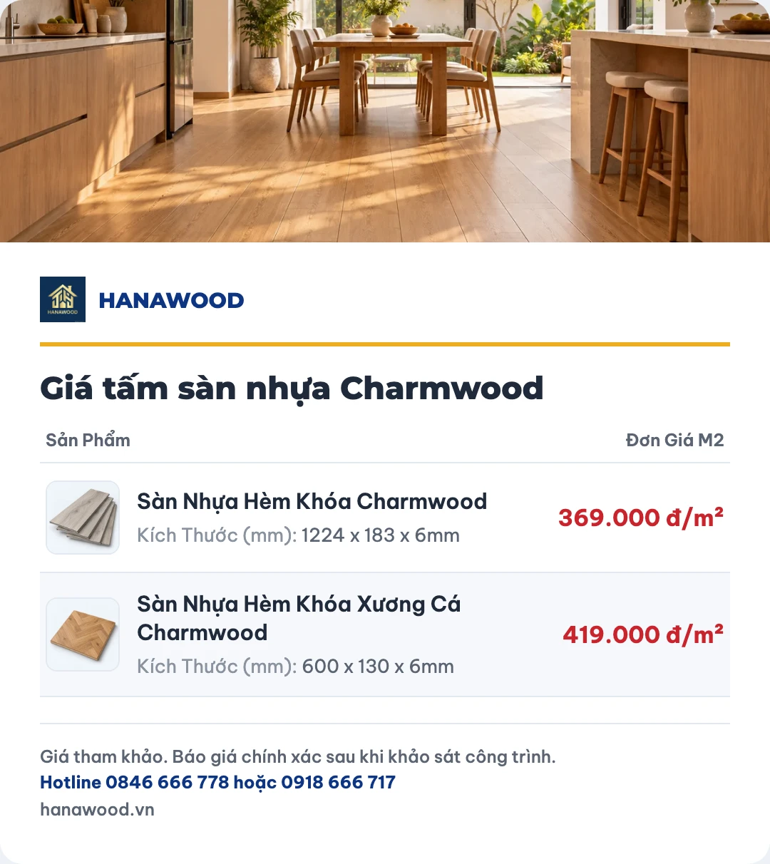 Giá tấm sàn nhựa Charmwood