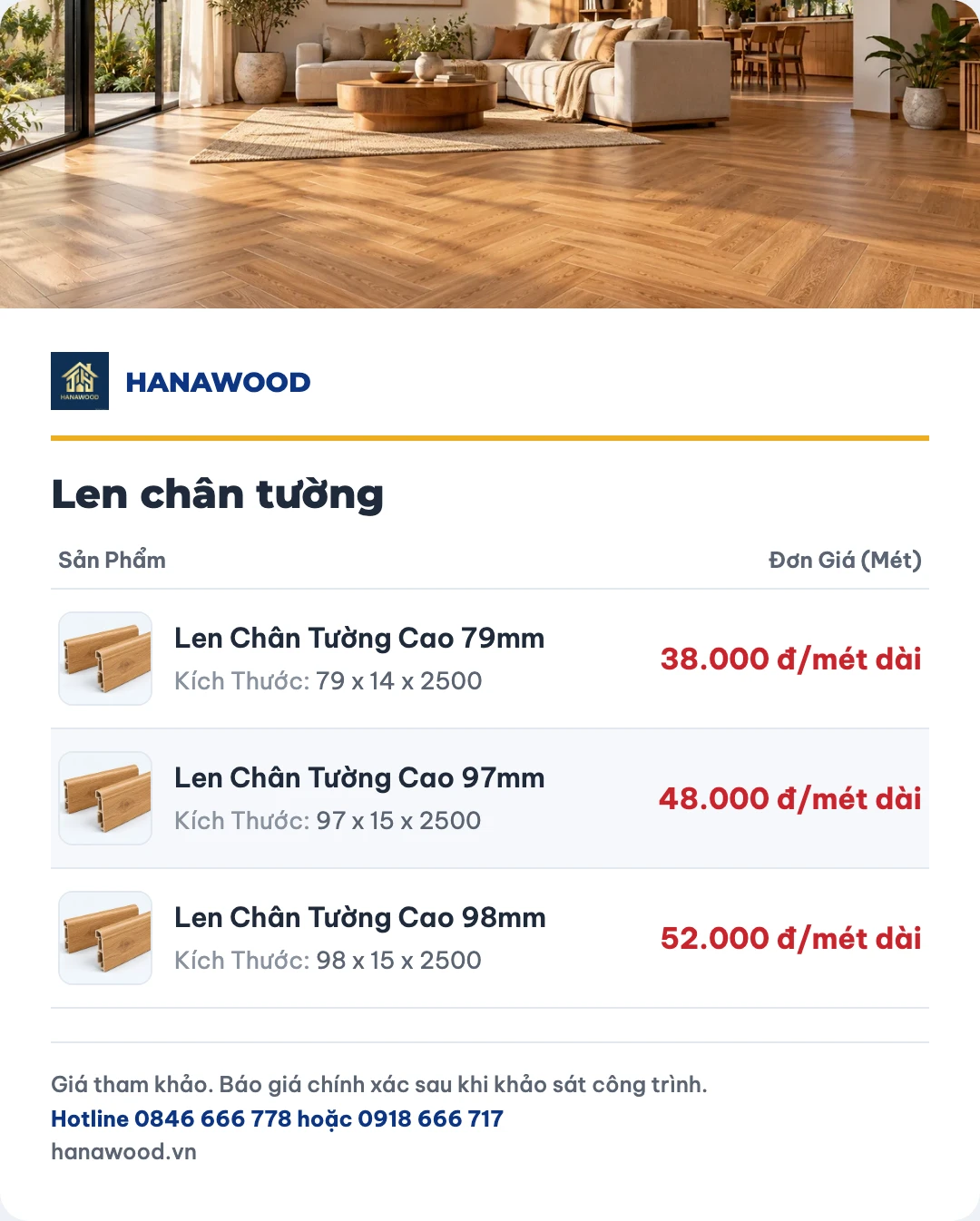Bảng giá len chân tường