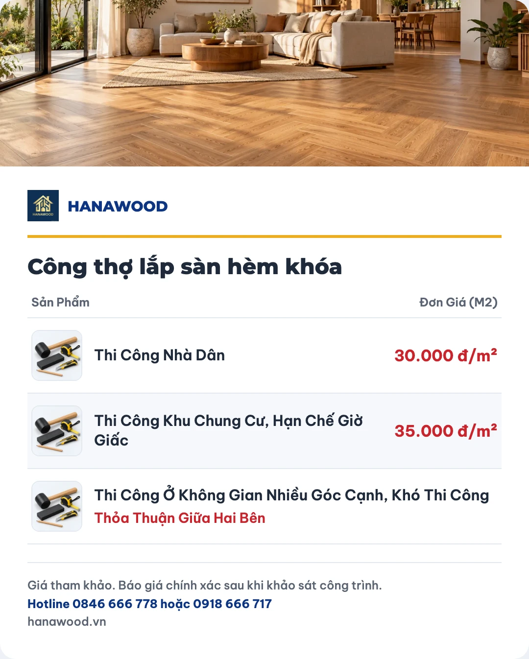 Bảng giá công thợ lắp sàn hèm khóa