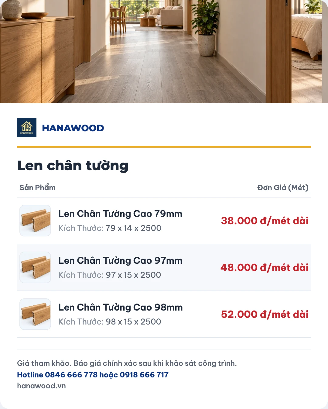 Bảng giá len chân tường