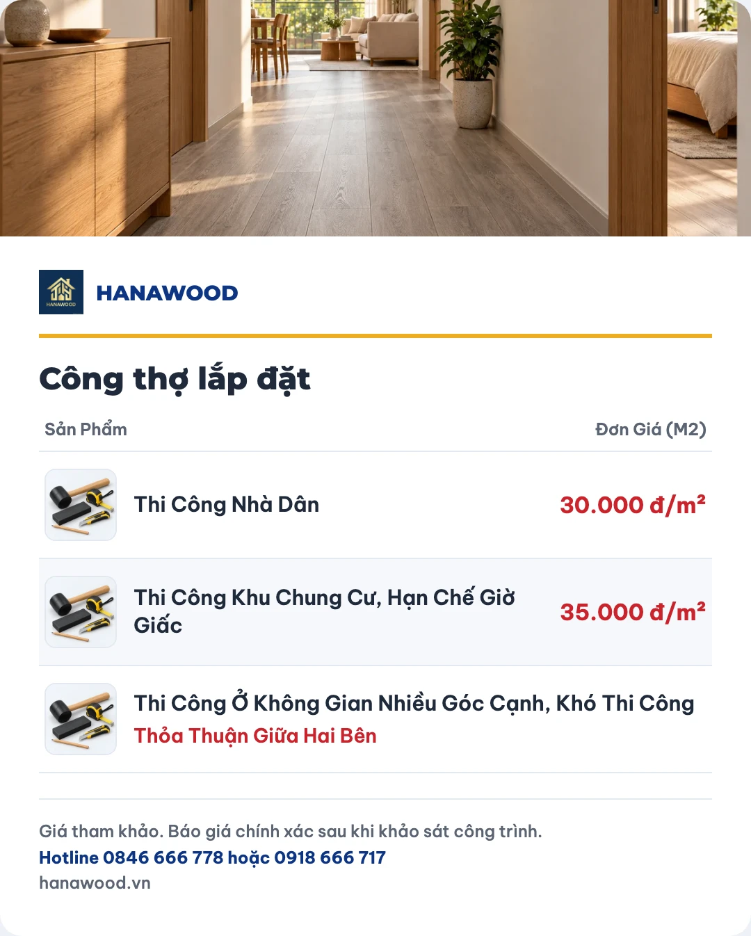 Bảng giá công thợ lắp đặt