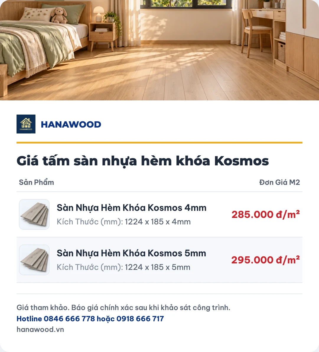 Giá tấm sàn nhựa hèm khóa Kosmos