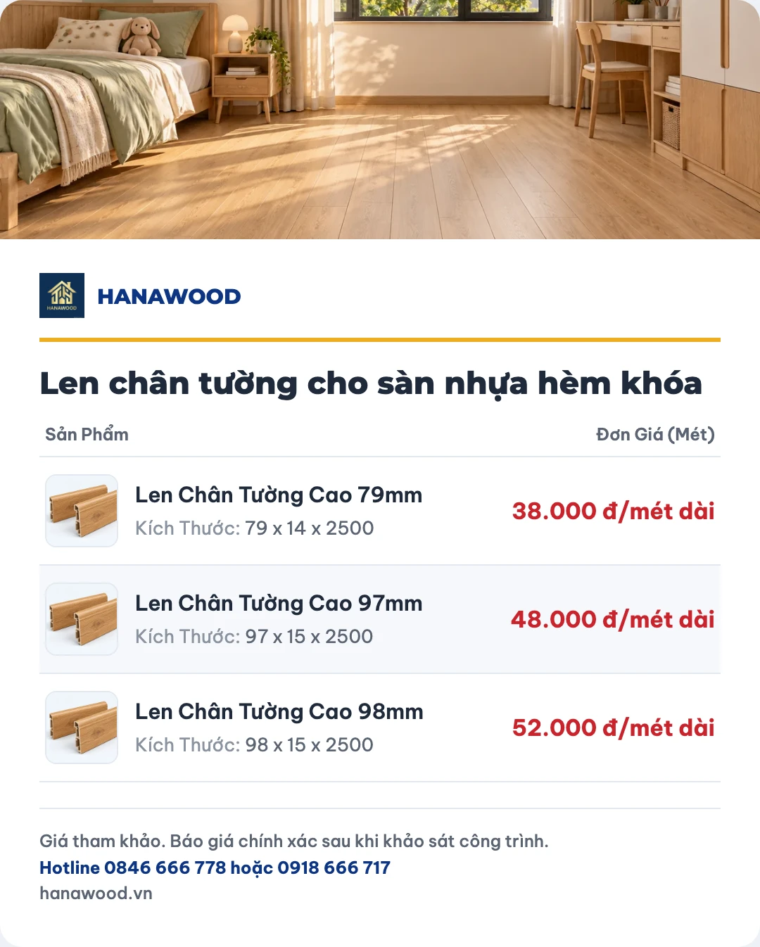 Bảng giá len chân tường cho sàn nhựa hèm khóa