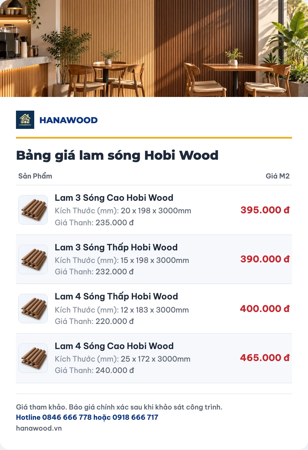 Bảng giá lam sóng Hobi Wood