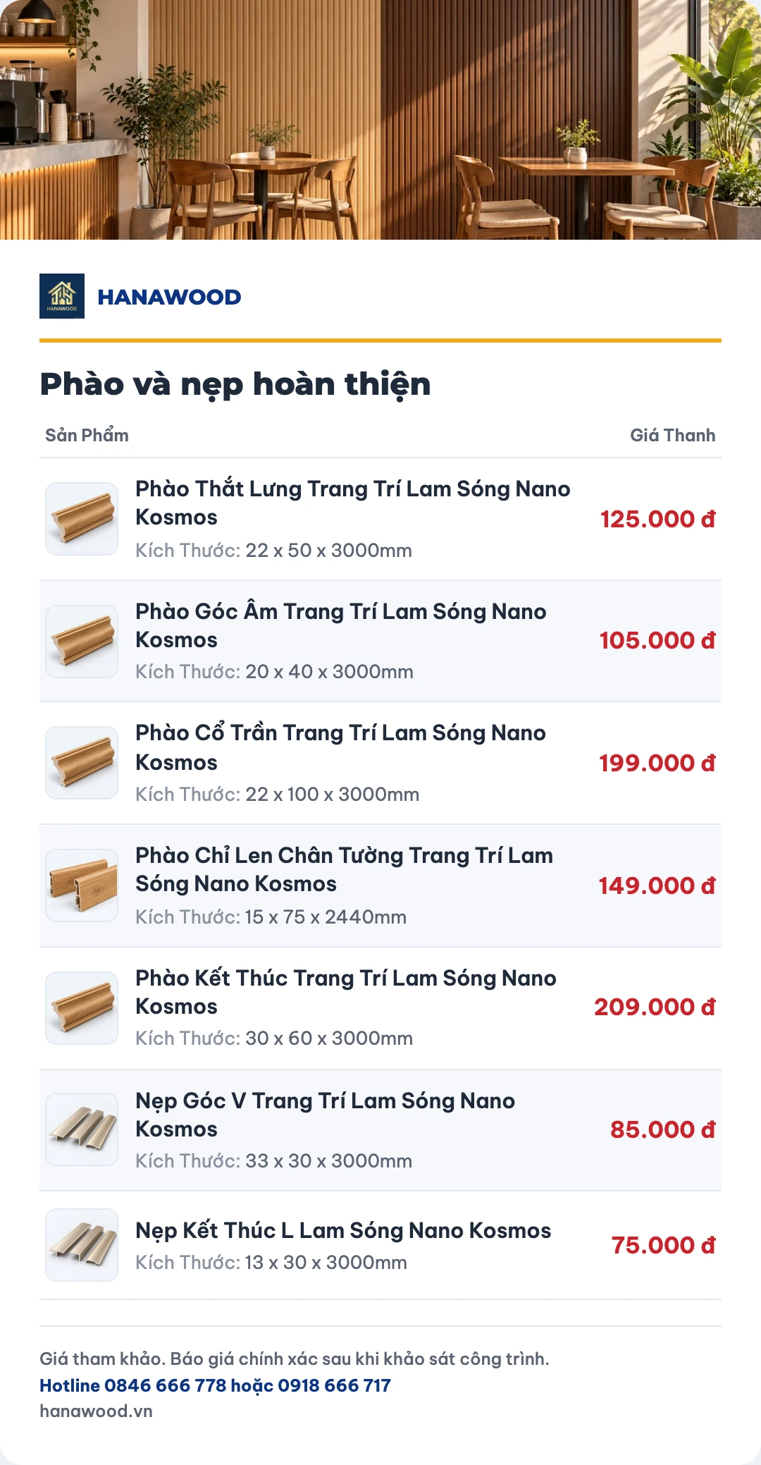 Bảng giá phào và nẹp hoàn thiện
