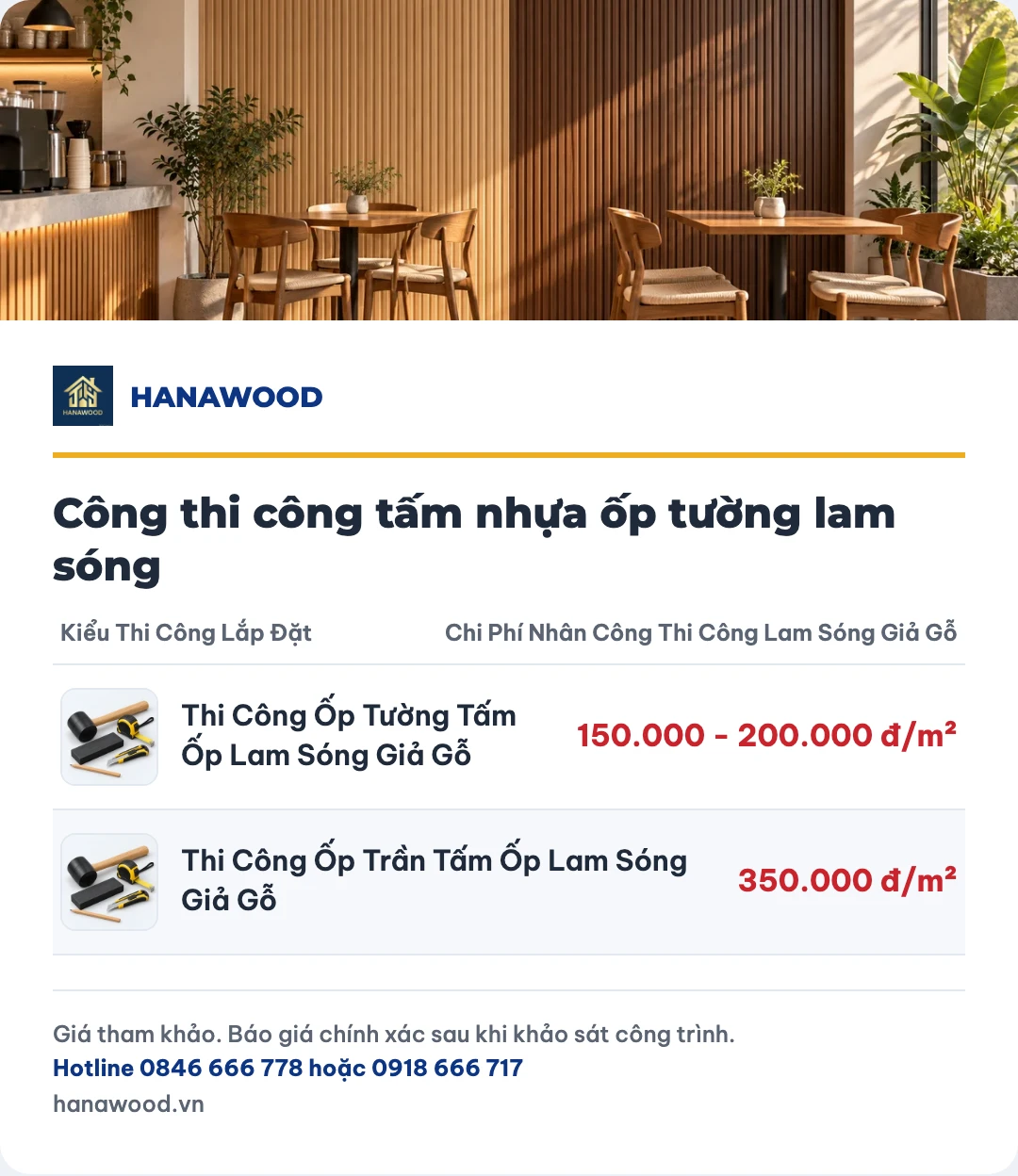 Bảng giá công thi công tấm nhựa ốp tường lam sóng