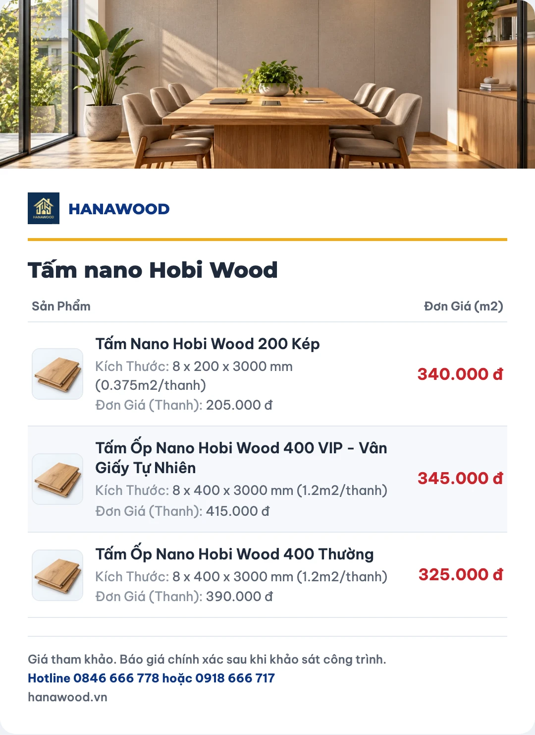 Bảng giá tấm nano Hobi Wood