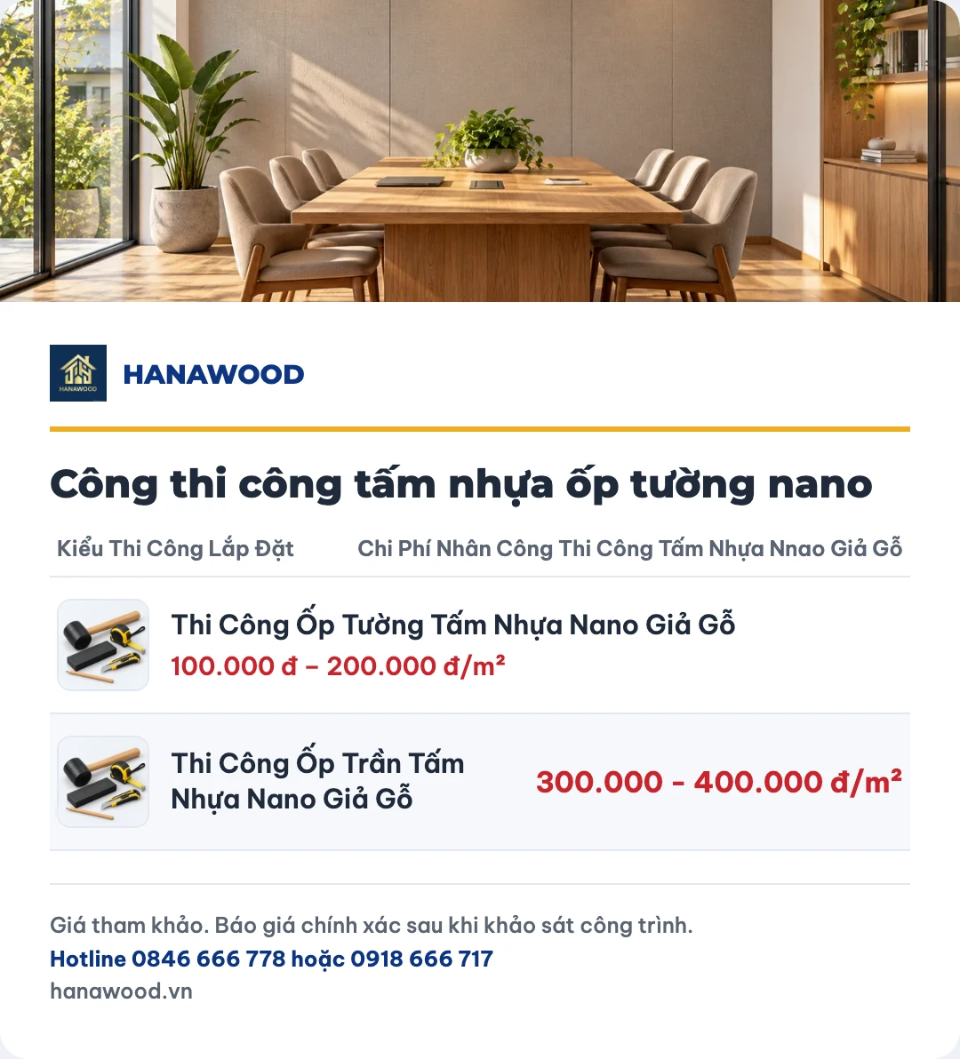 Bảng giá công thi công tấm nhựa ốp tường nano