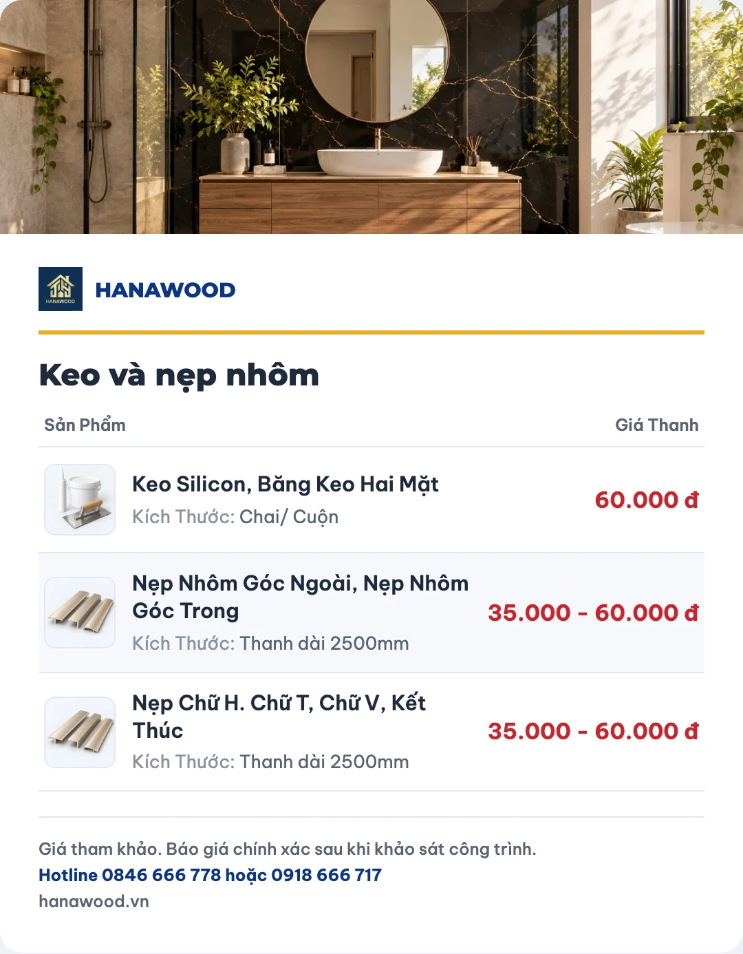 Bảng giá keo và nẹp nhôm