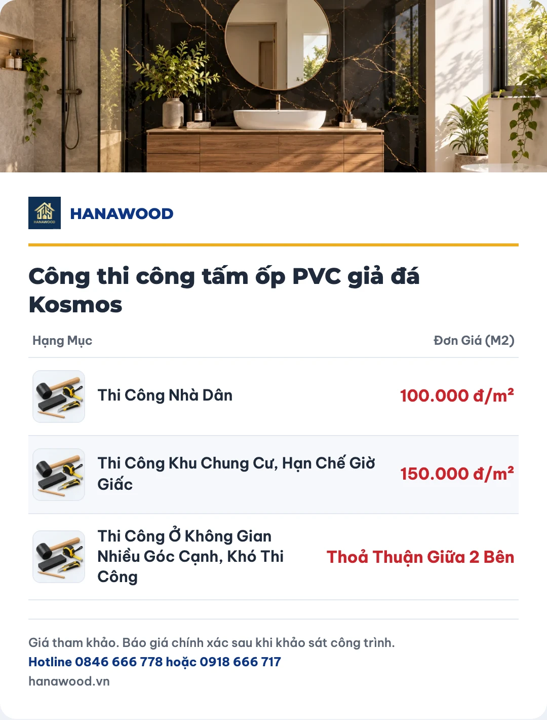 Bảng giá công thi công tấm ốp PVC giả đá Kosmos