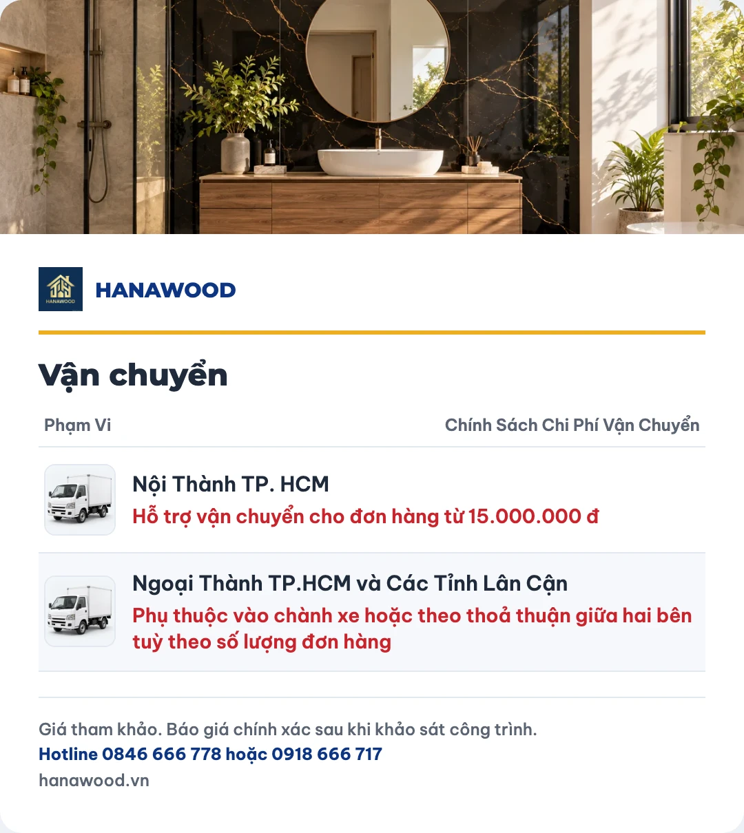 Bảng giá vận chuyển