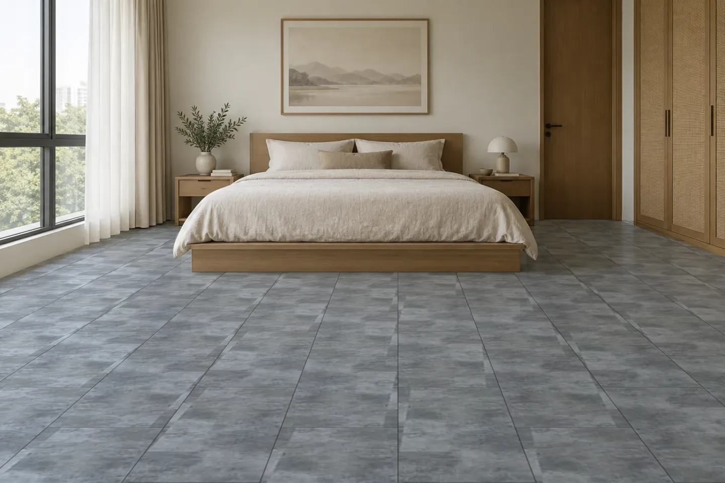 Sàn phòng ngủ SPC2202 Vân bê tông xám ốp phòng ngủ