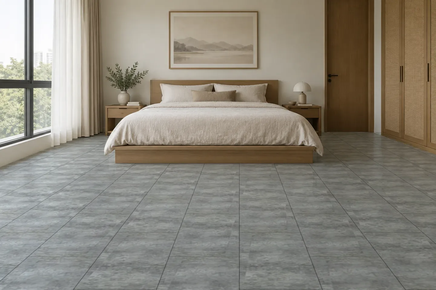 Sàn phòng ngủ SPC2205 Vân bê tông xám ốp phòng ngủ