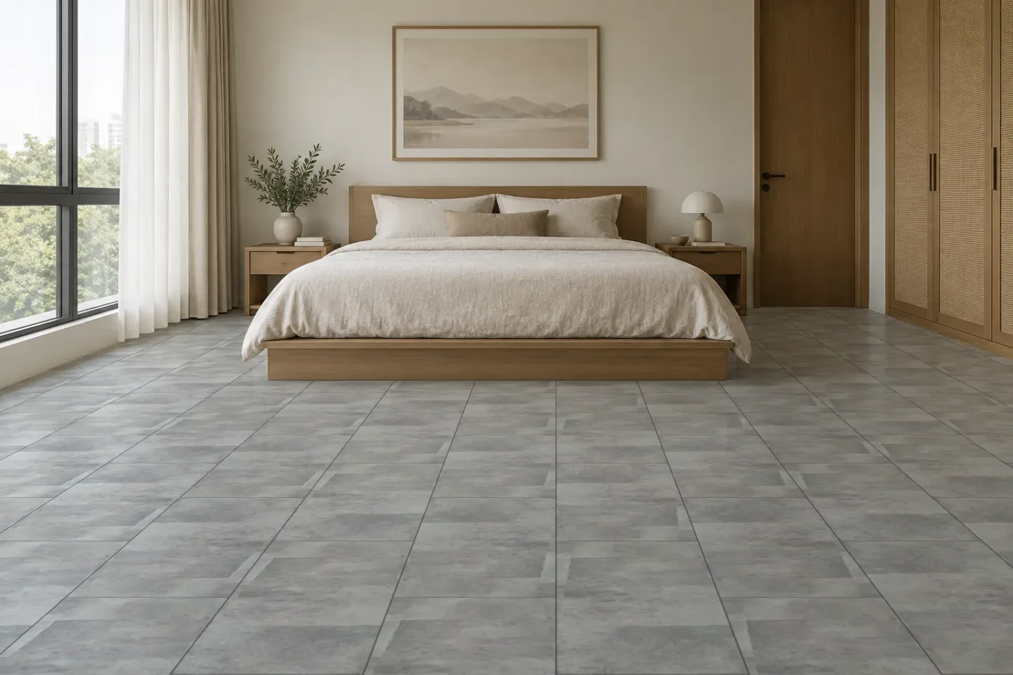 Sàn phòng ngủ SPC2206 Vân bê tông xám ốp phòng ngủ