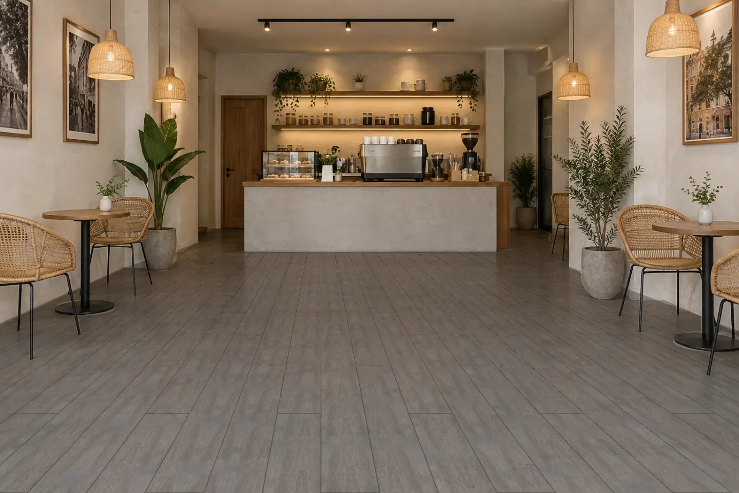 Sàn quán cà phê US103 Vân gỗ xám ốp quán cà phê