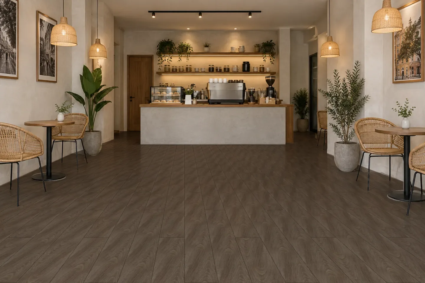 Sàn quán cà phê US107 Vân gỗ xám ốp quán cà phê