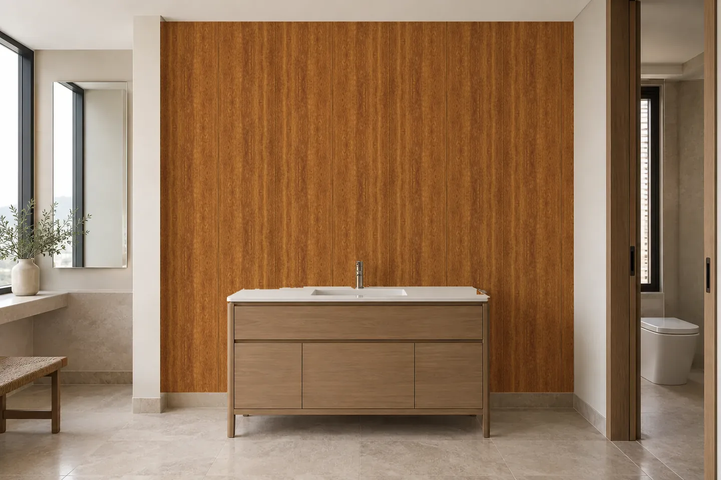 Vách ngăn nhựa VN-906 Vân gỗ nâu vừa ốp khu lavabo