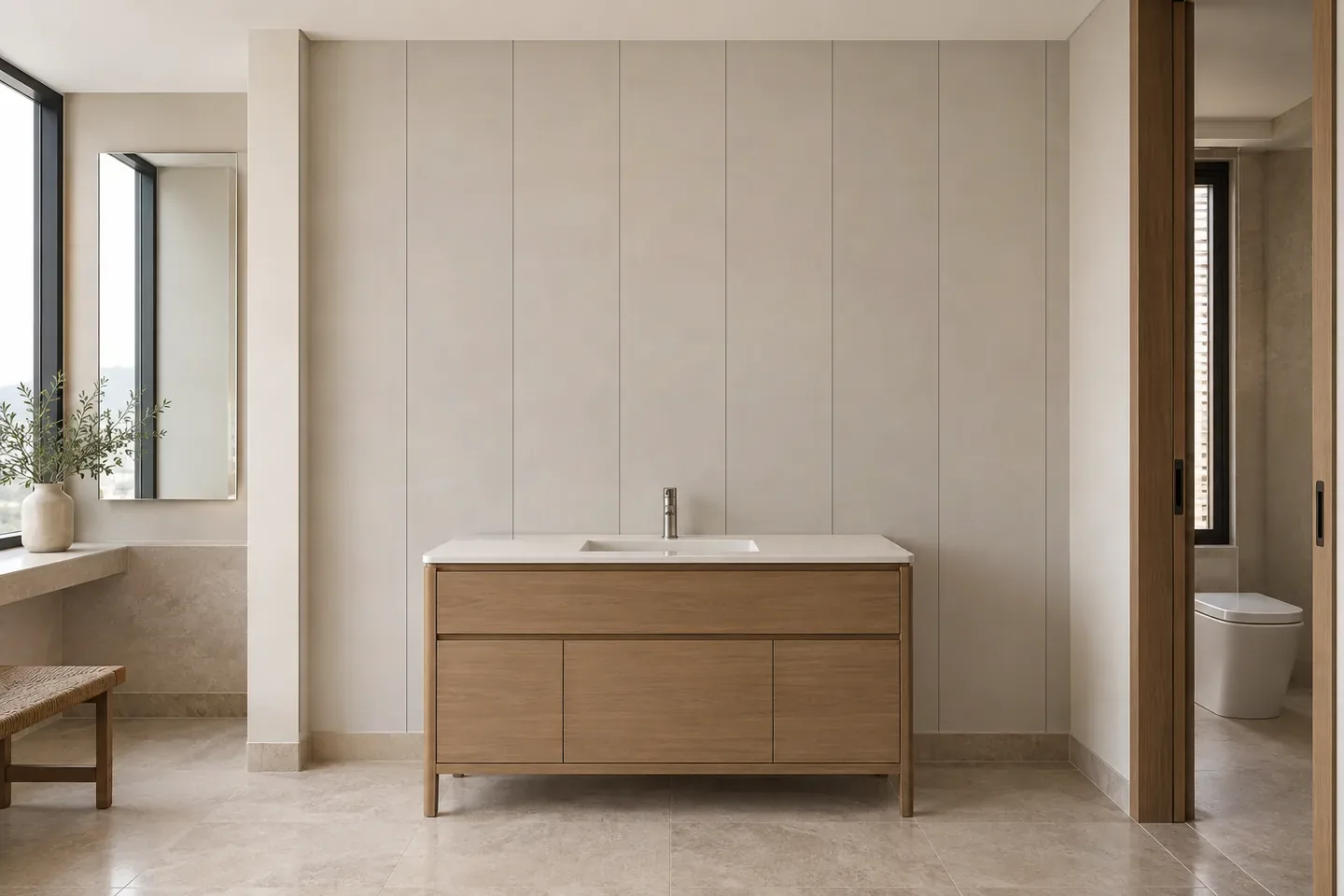 Minh họa khu lavabo sau khi ốp vách ngăn nhựa mã VN-916