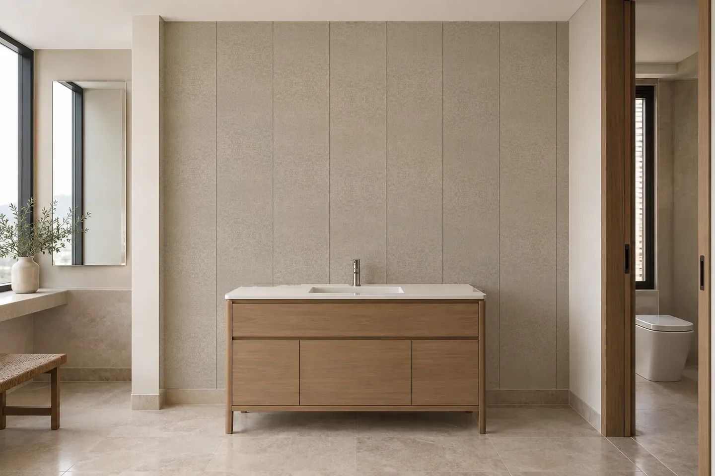 Vách ngăn nhựa VN-922 Vân gỗ trắng ốp khu lavabo