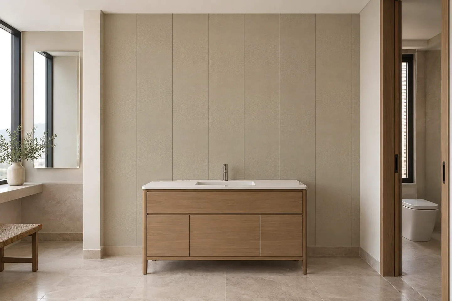 Vách ngăn nhựa VN-924 Vân vải xám ốp khu lavabo